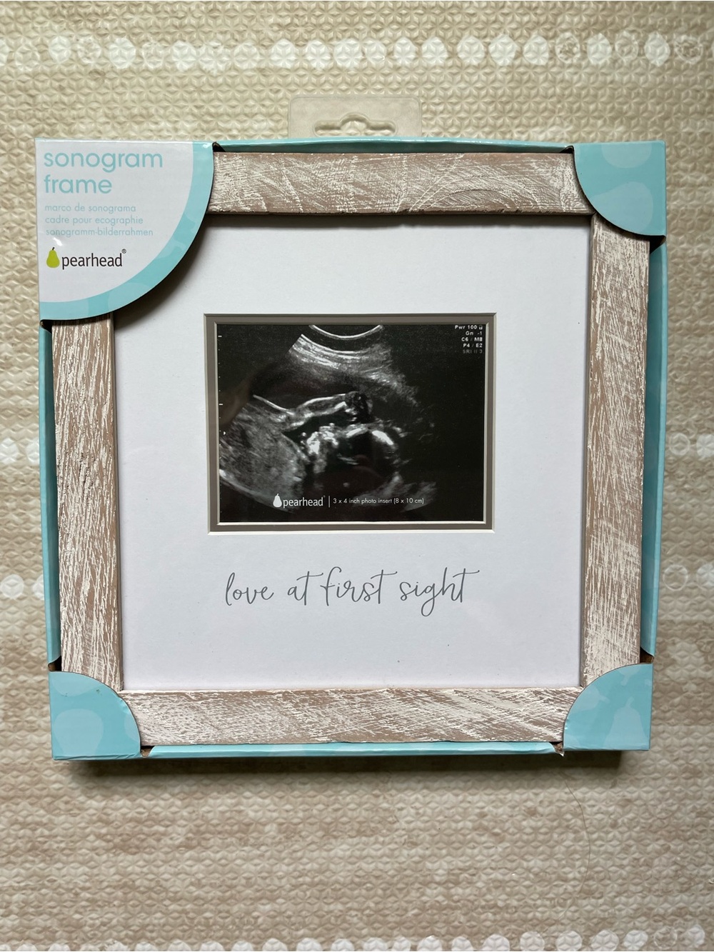 Pearhead Whitewashed Wood Sonogram Frame with Scripted Sentiment